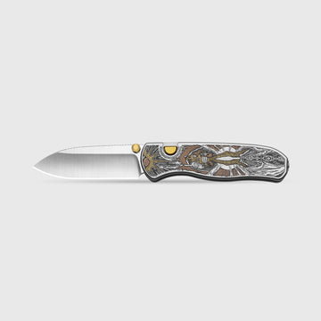 Drop Bear® Zero | Vanax | Hand-brushed | Hollow Grind | Titanium (Laser Engraved with Multi-tone Inlays) | Kizer Button Liner Lock™ | KizerX® 3619BDLA1