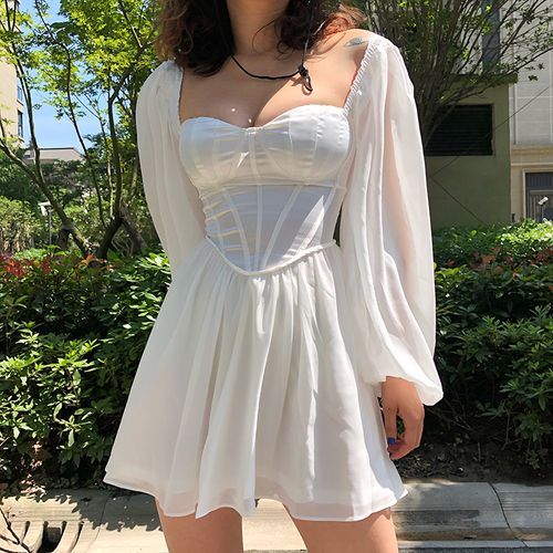 Amyway - Long-Sleeve Sweetheart Neckline Mini Corset Dress