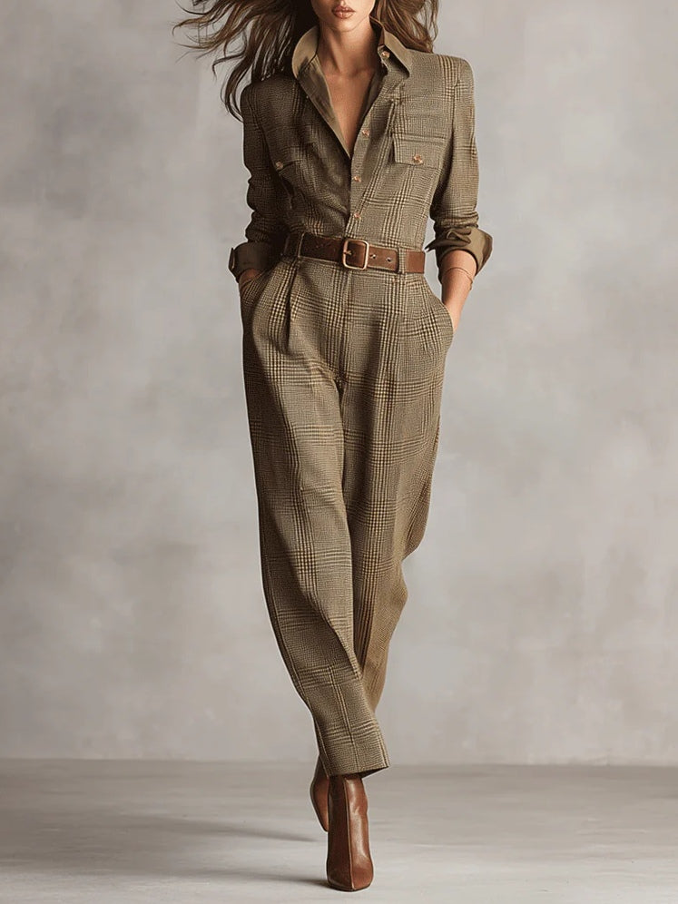 Fiona | Eleganter Tweed-Jumpsuit mit Karomuster