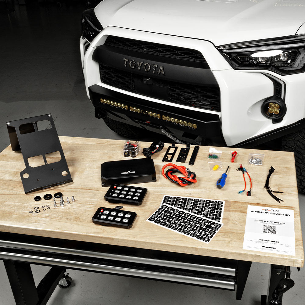 YP2 8 or 12 button auxiliary power kit with bracket mounted in 2014-2024 Toyota 4Runner