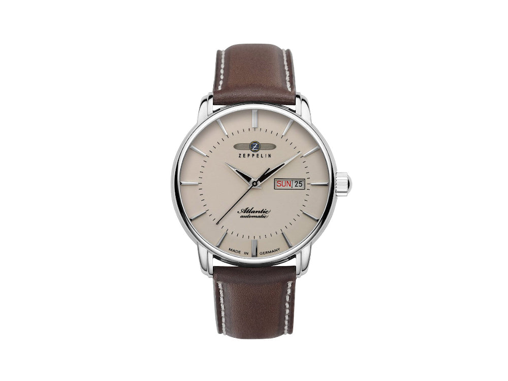 Zeppelin Atlantic Automatic Watch, Beige, 41 mm, Day and date, Leather, 8466-5
