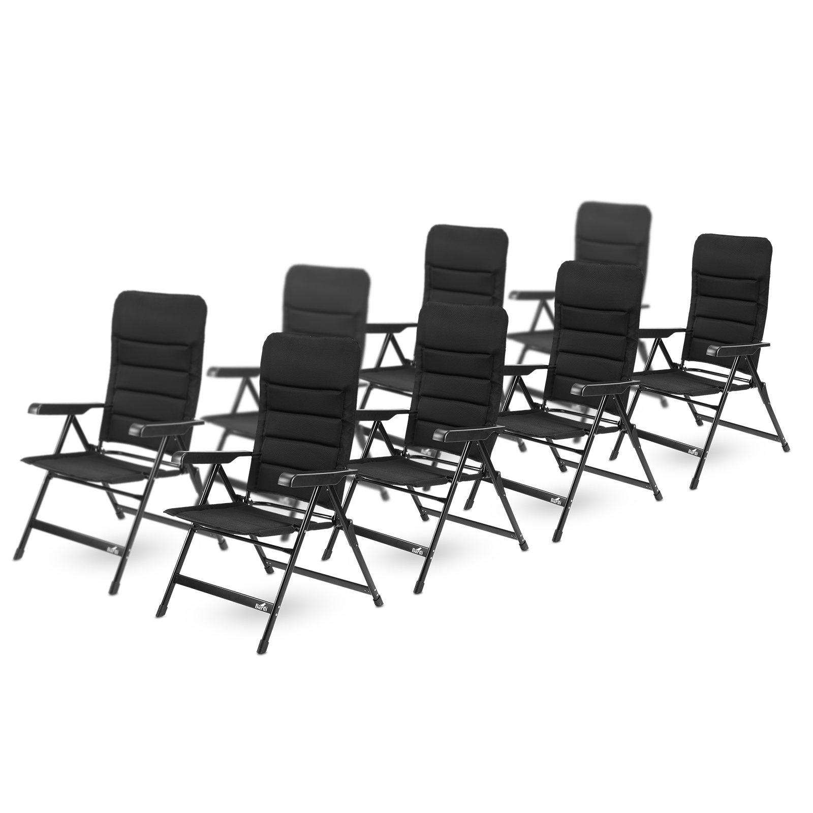 Bardi 8-delige Campingstoelen set zwart - 7 standen - 120 kg draagvermogen