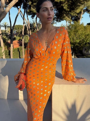 Never Fully Dressed Orange Polka Dot Long-Sleeve Wrap Midi Dress by Never  Fully Dressed