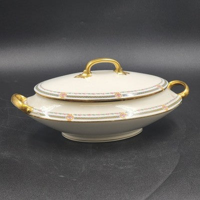Covered Vegetable Serving Dish Old Abbey Limoges France Antique 12.5" Decorated