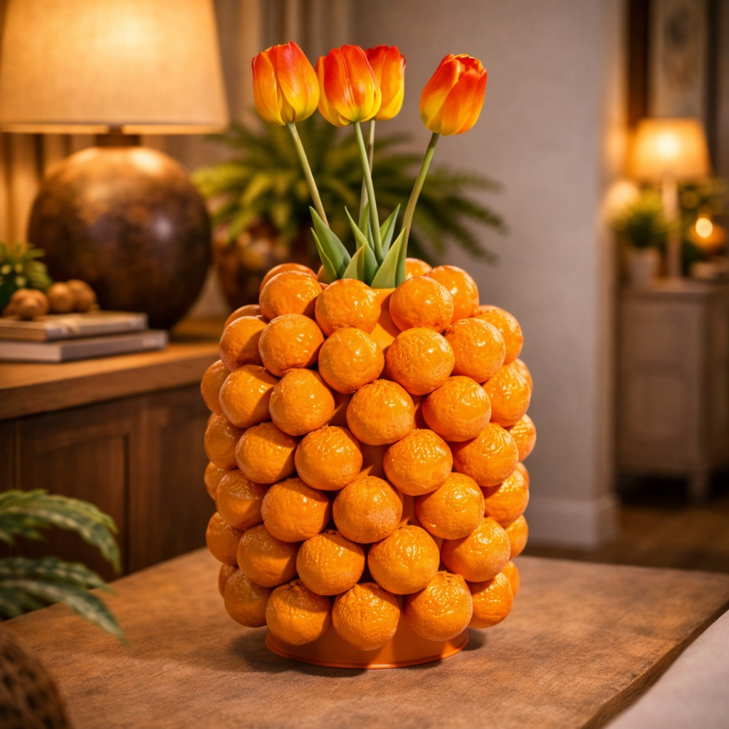 Ceramic Extra Large Multi Orange Vase
