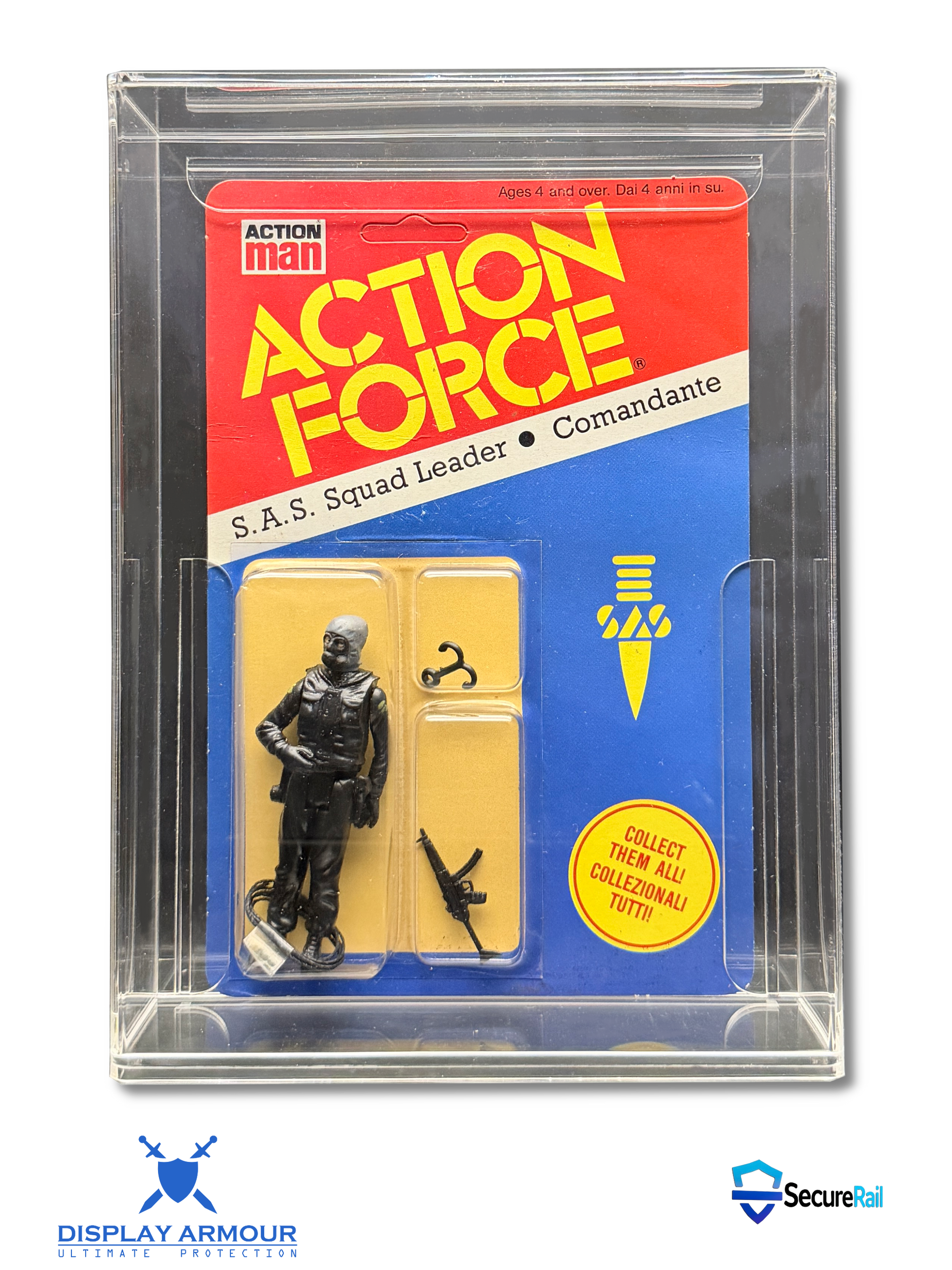 Action Force toy figure packaging with clear display case