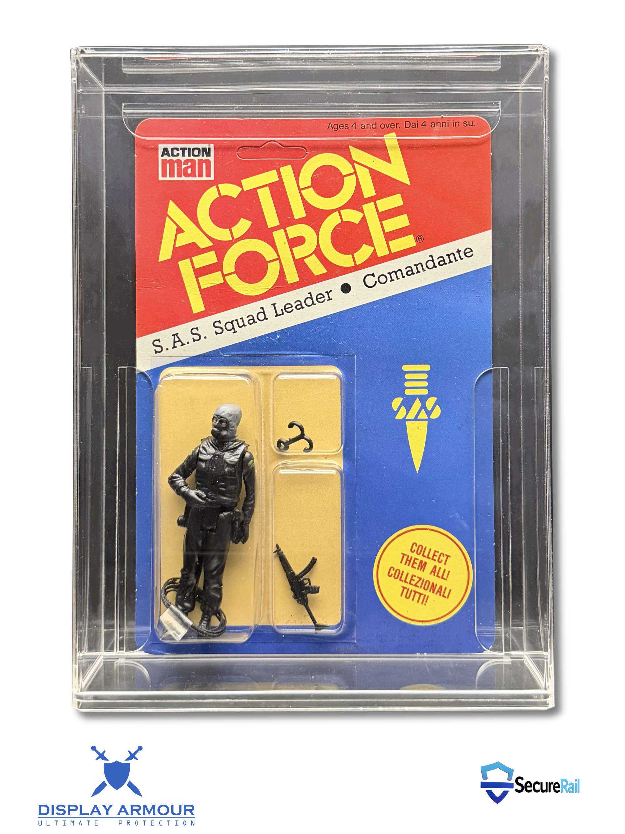 Action Force toy figure packaging with clear display case