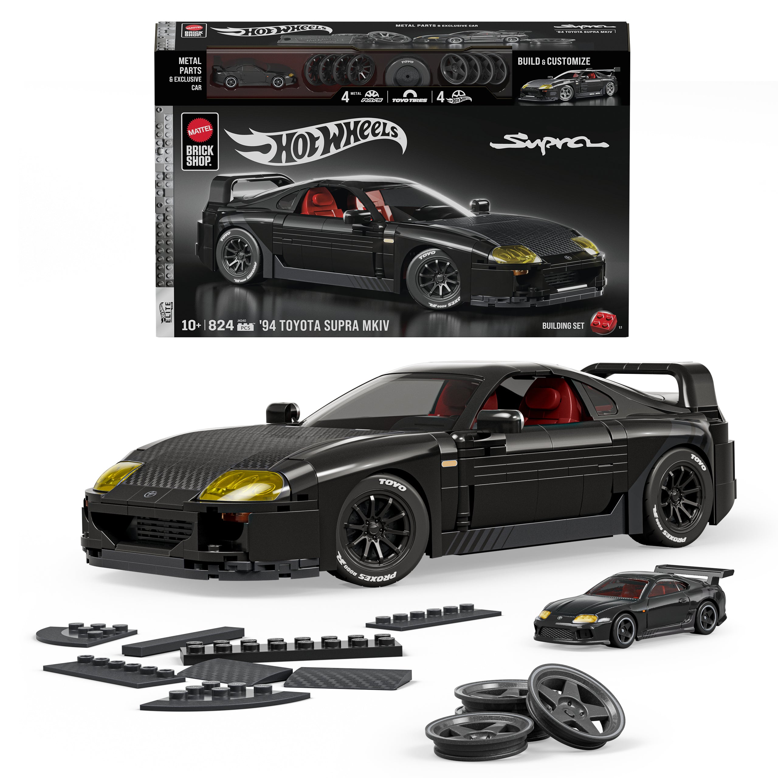 Mattel Brick Shop Hot Wheels ’94 Toyota Supra Mkiv Building Toy Kit (824 Pieces), For Collectors