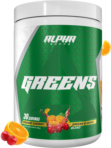Alpha Greens Orange Cherry flavor bottle label