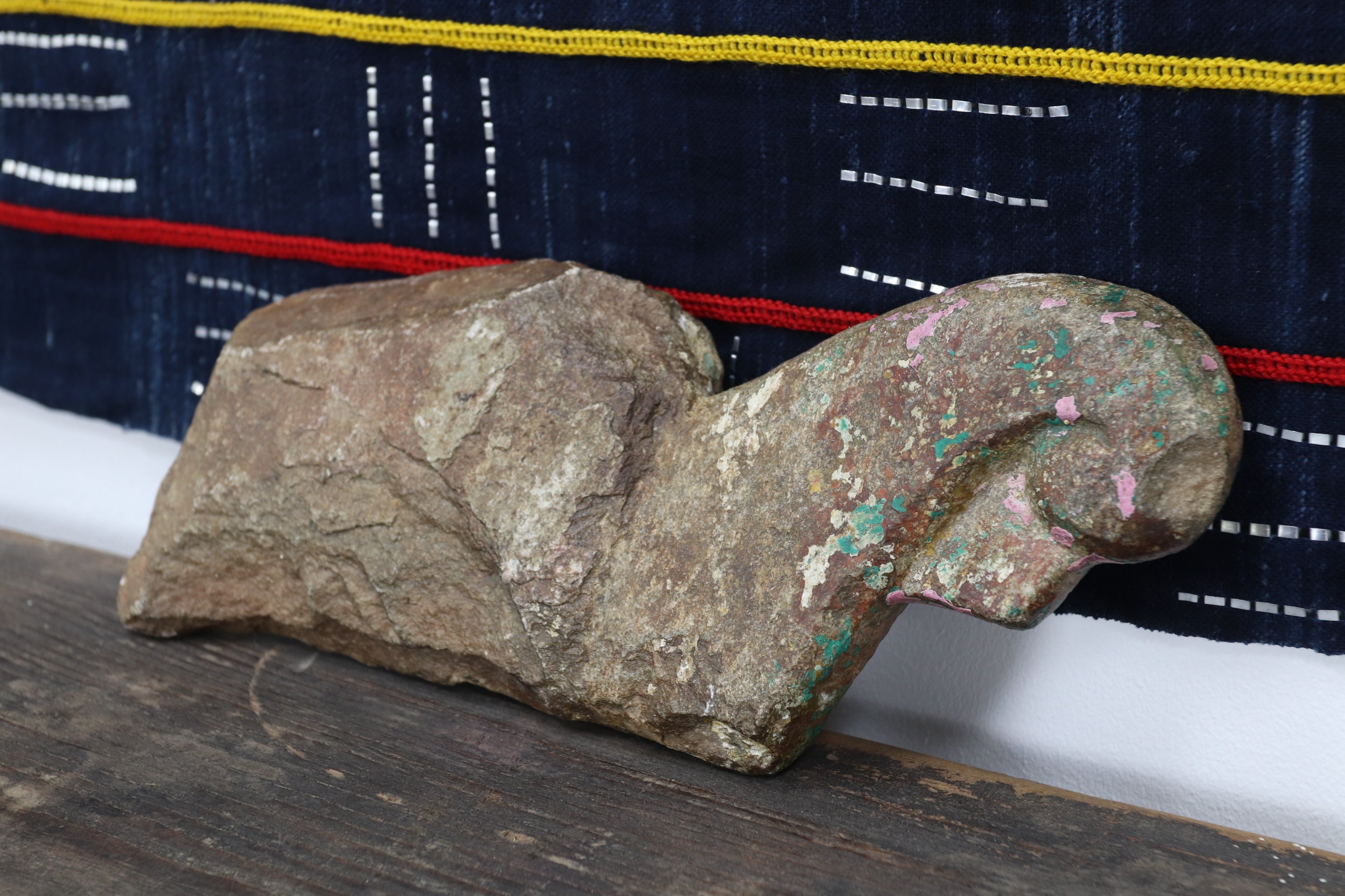 Vintage handmade stone turban hook with painted details
