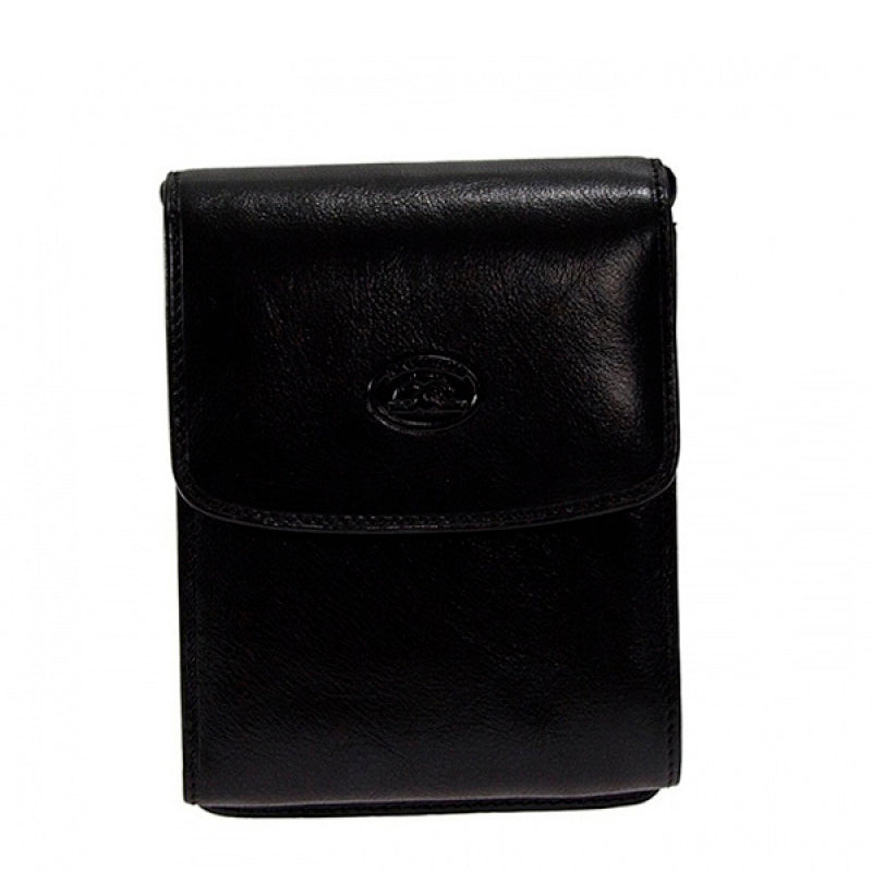 Tony Perotti black leather travel wallet with shoulder strap — Italico 2128 nero