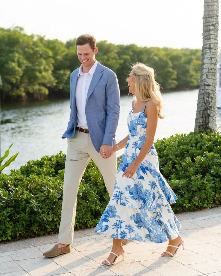 Perfect Blue & White Rehearsal Dinner Outfit inspiration for the Bride and Groom