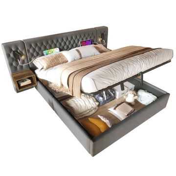 Logidon bedsysteem hydraulisch opbergbed 160x200 cm grijs fluweel