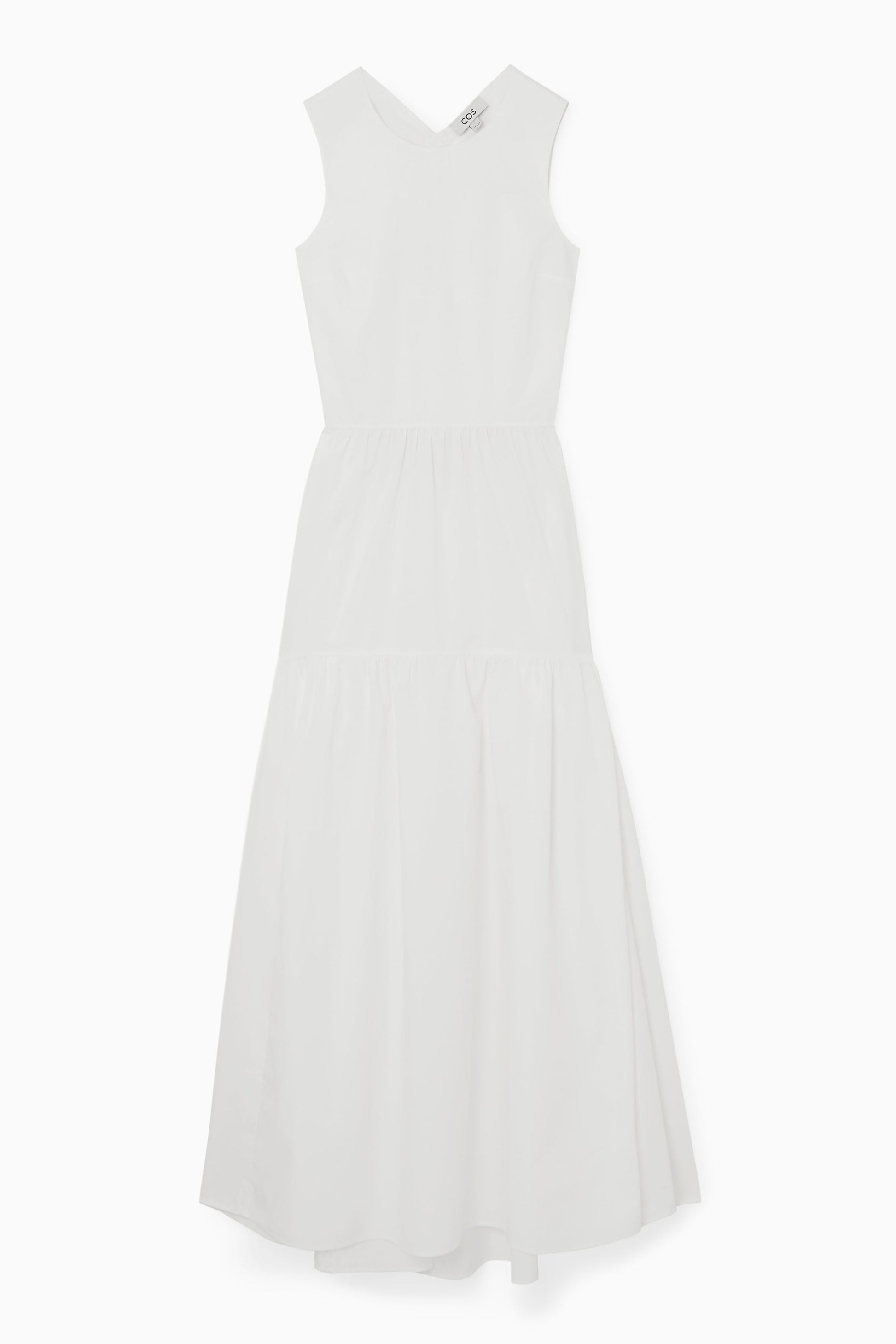 OPEN-BACK TIERED MIDI DRESS