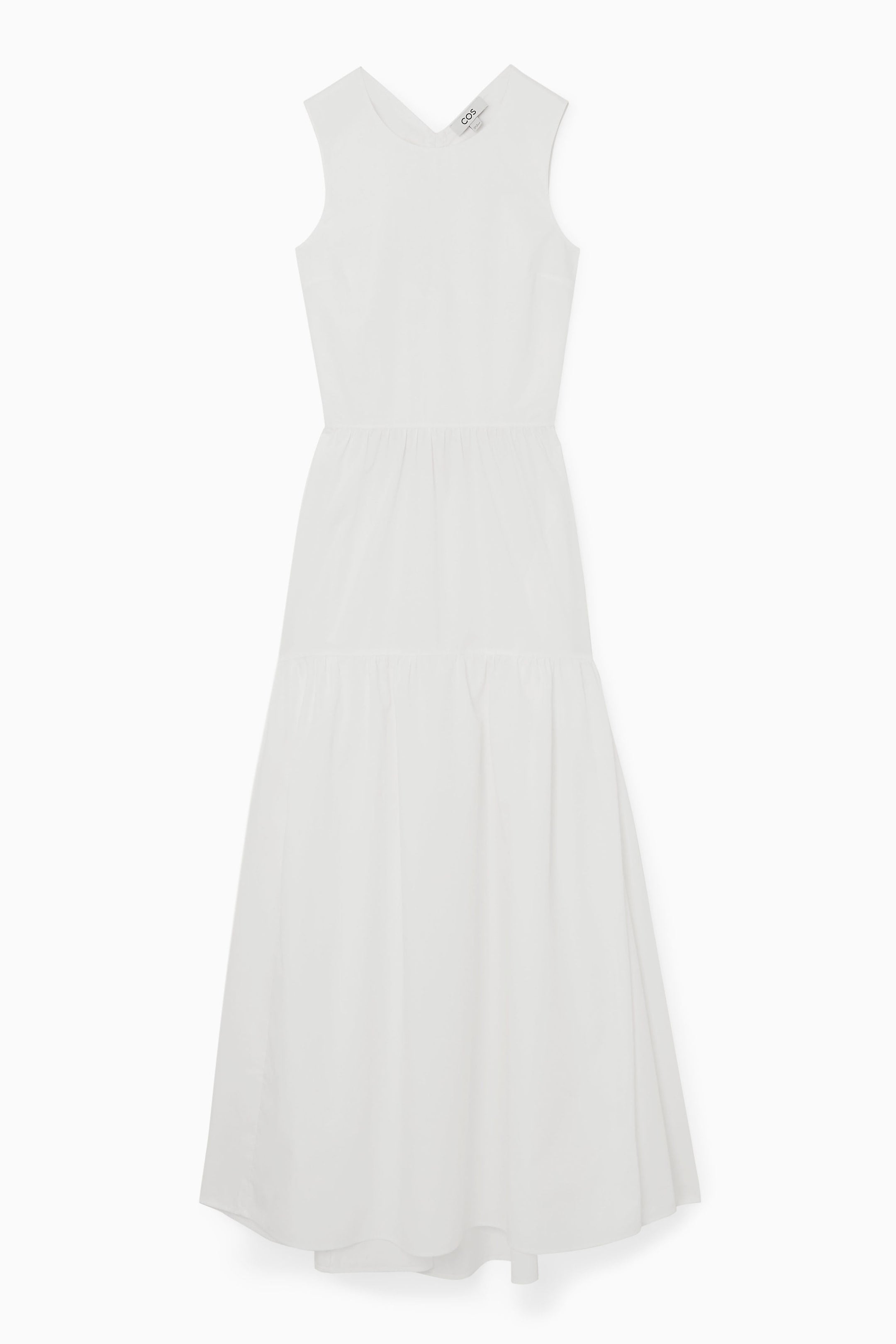 OPEN-BACK TIERED MIDI DRESS