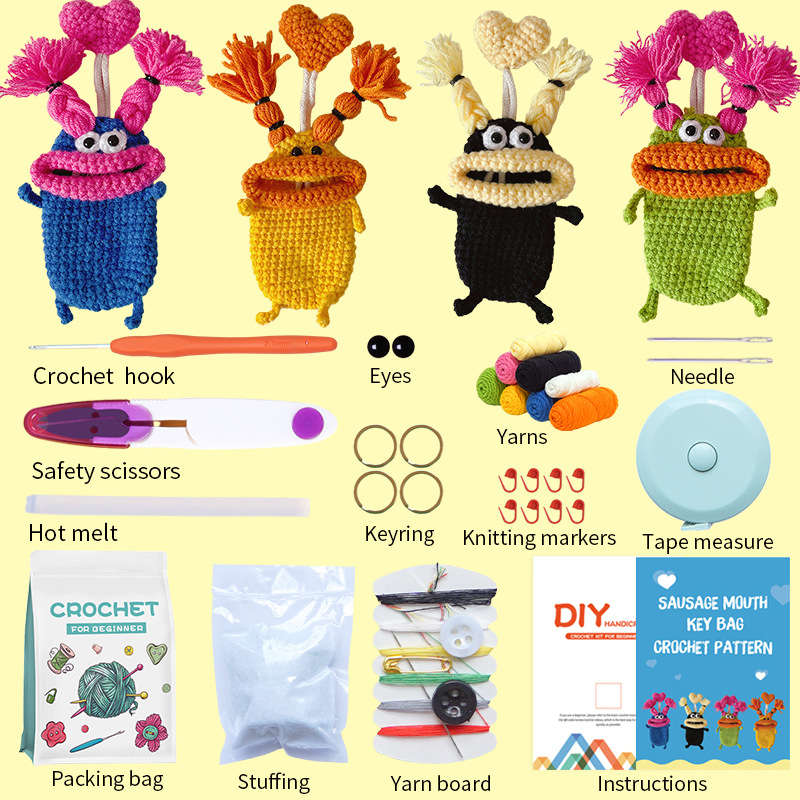Big Mouth Key Bag Crochet Beginner Kit with Video Tutorials