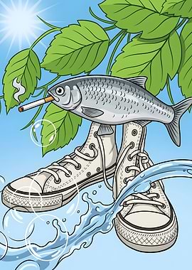 Fish Smoking Cigarette on Sneakers Meme