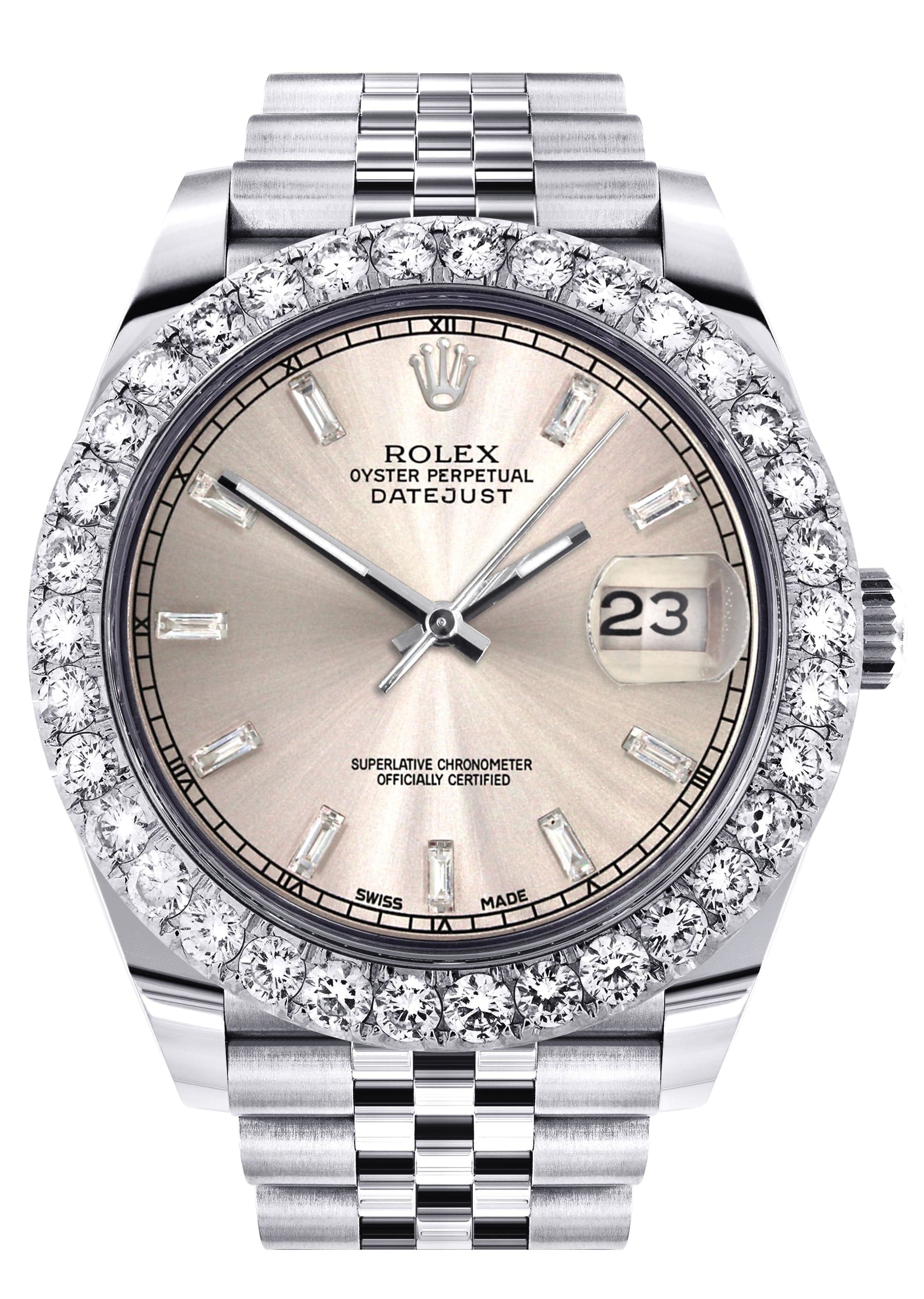 Rolex Datejust 41 Watch | 41 MM | Custom Crème Baguette Diamond Dial | Jubilee Band