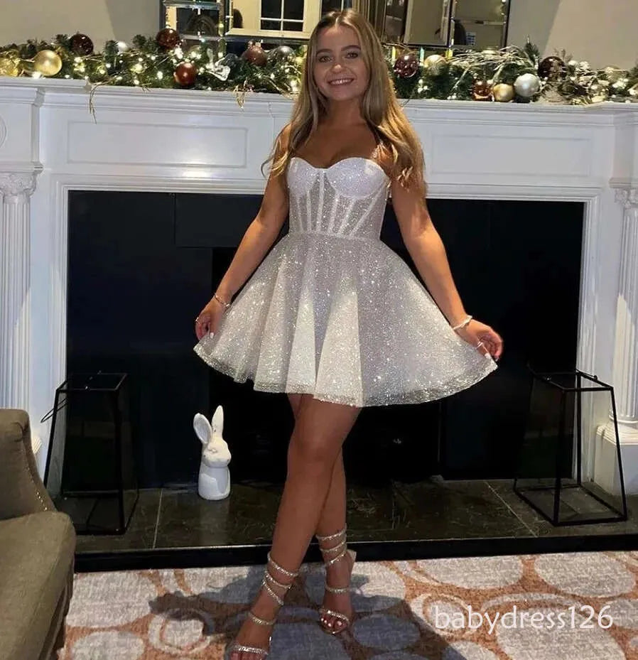 White Short Sequin Prom Dress with Sweetheart Neckline and Zipper Back for Women from Dhgate Prom Dresses