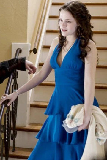 Bella Swan Blue Halter Ruffled Short Dress in Twilight