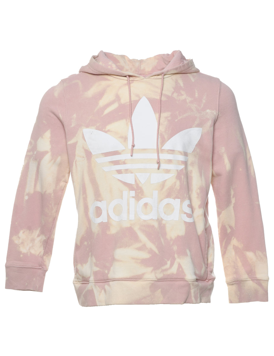 Vintage Light Pink Tie Dye Design Hoodie - M