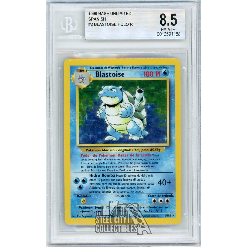 1999 Blastoise Pokemon Spanish Base Set Holo Card 2/102 BGS 8.5