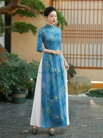 Vietnamese Traditional Dress Ao Dai National Flower Print Oriental Evening Banquet from Dhgate Ethnic Clothing
