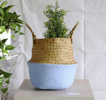 cache pot en osier moitié bleu