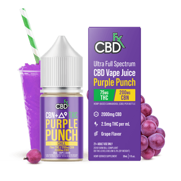 Full Spectrum CBD Vape Juice with CBN and THC flavored purple punch