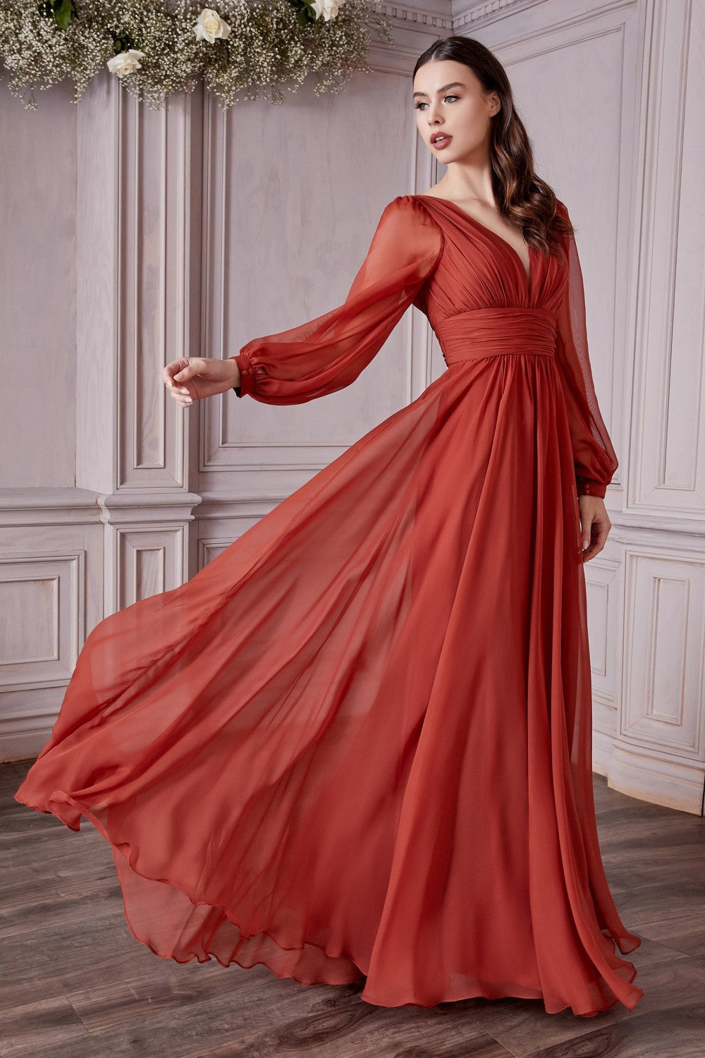 Sienna Long Sleeve Chiffon Gown