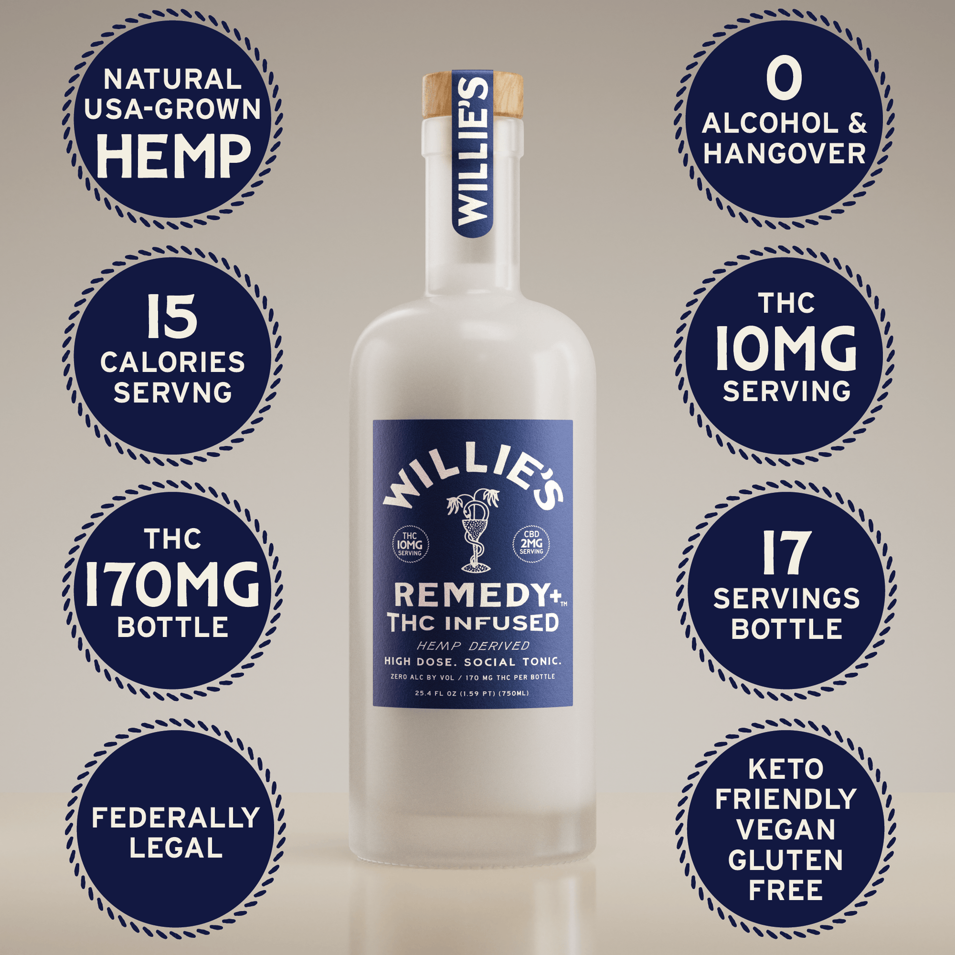 Willie's Remedy 10mg THC Bottle | High Dose (750ml)