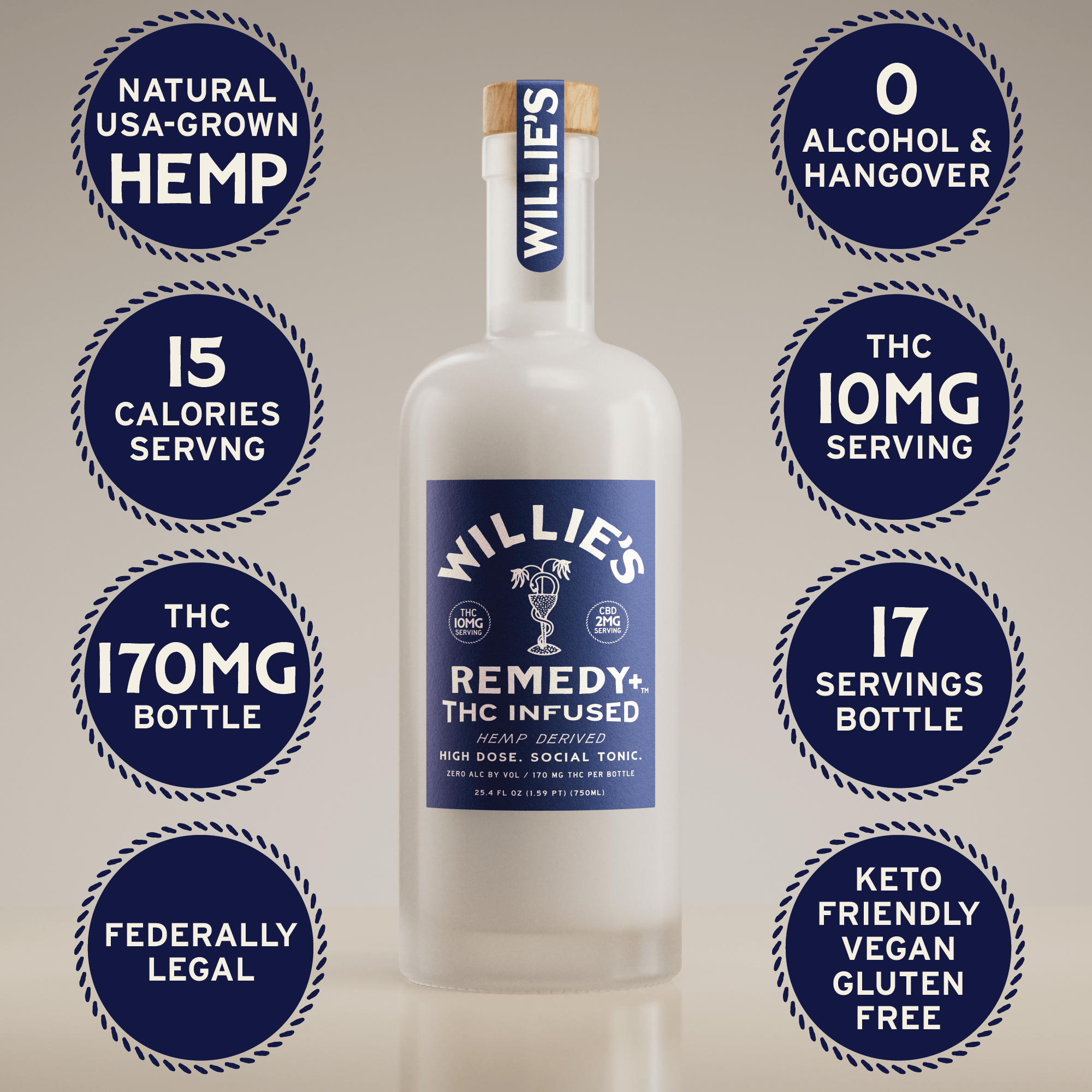 Willie's Remedy 10mg THC Bottle | High Dose (750ml)
