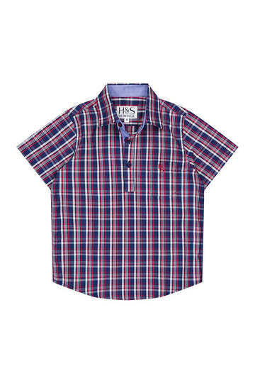 Charlie Shirt in Navy and Red Check - H&S Heritage
