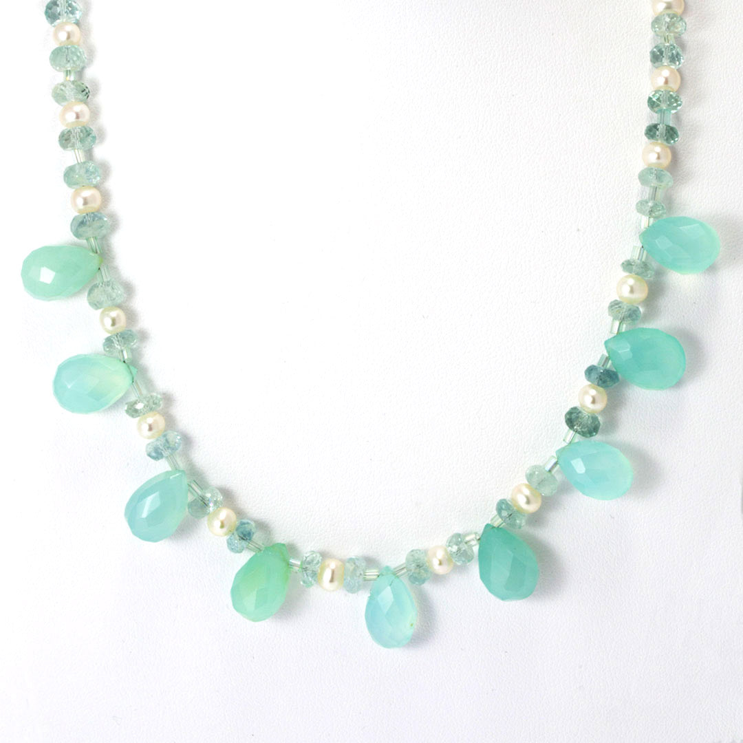 Collier aigue marine et calcédoine