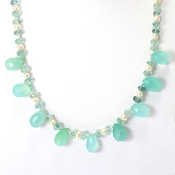 Collier aigue marine et calcédoine