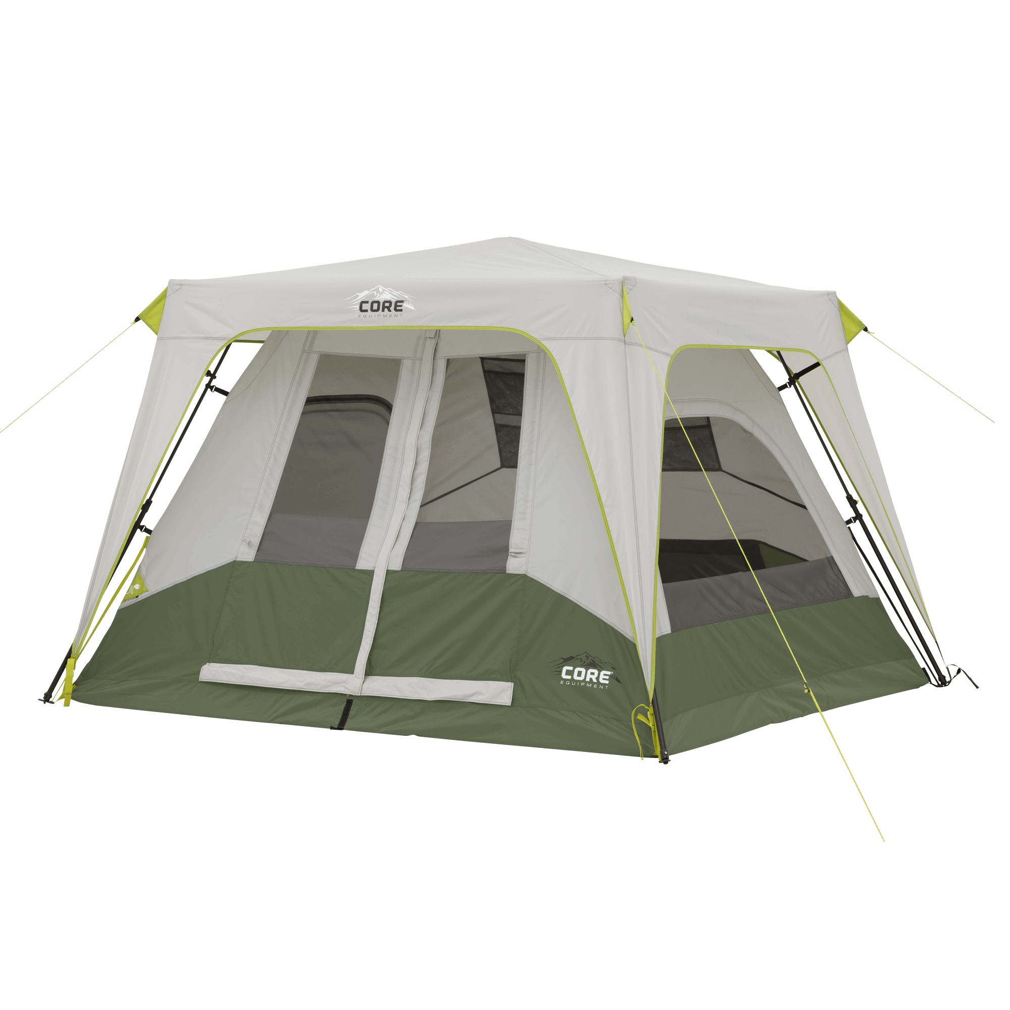 CORE 4 person instant camping tent with green and gray color.