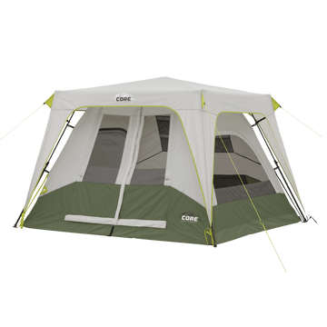 CORE 4 person instant camping tent with green and gray color.