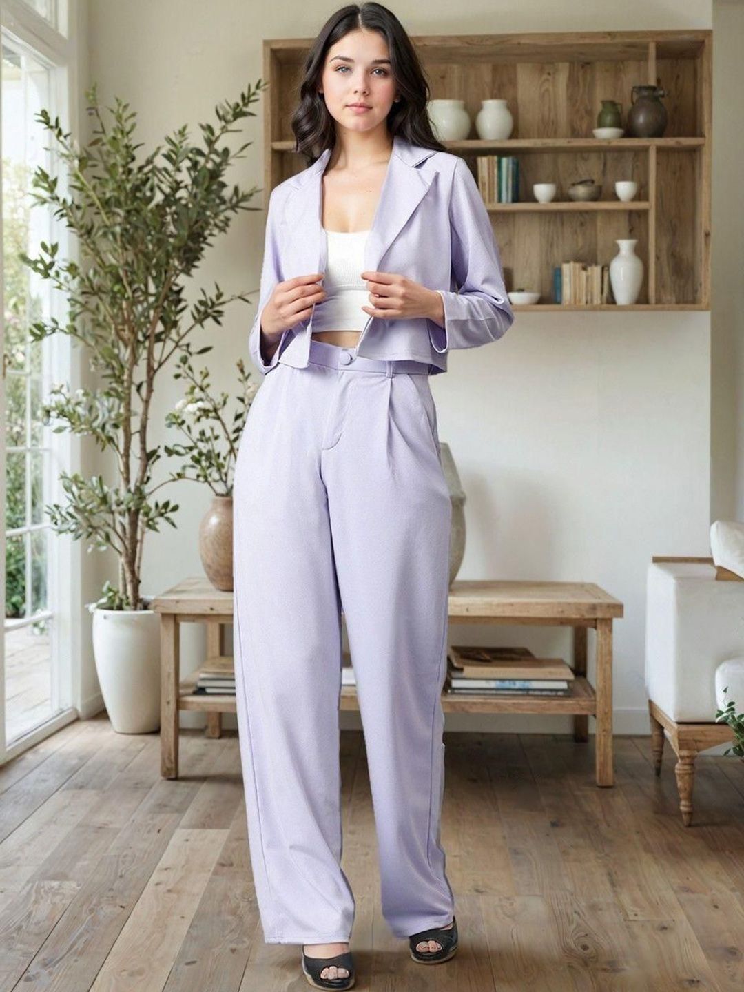 Kotty Lapel Collar Long Sleeves Coat With Trouser