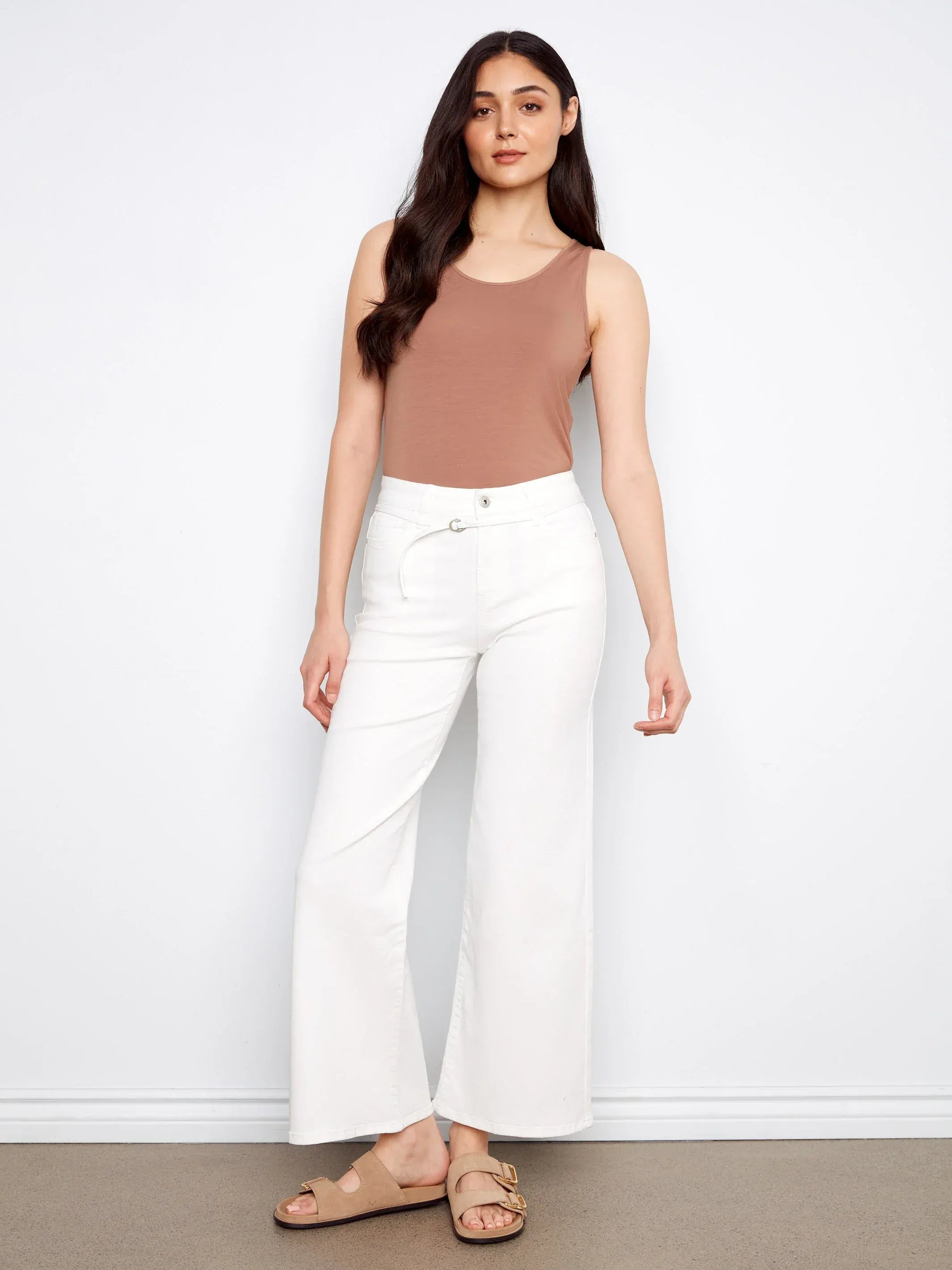 Charlie B Belted Wide Leg Twill Pants - C5762