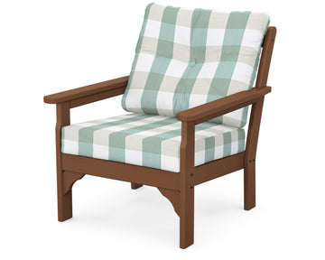 Vineyard Deep Seating Chair in Teak / Buffalo Plaid Glacier Spa