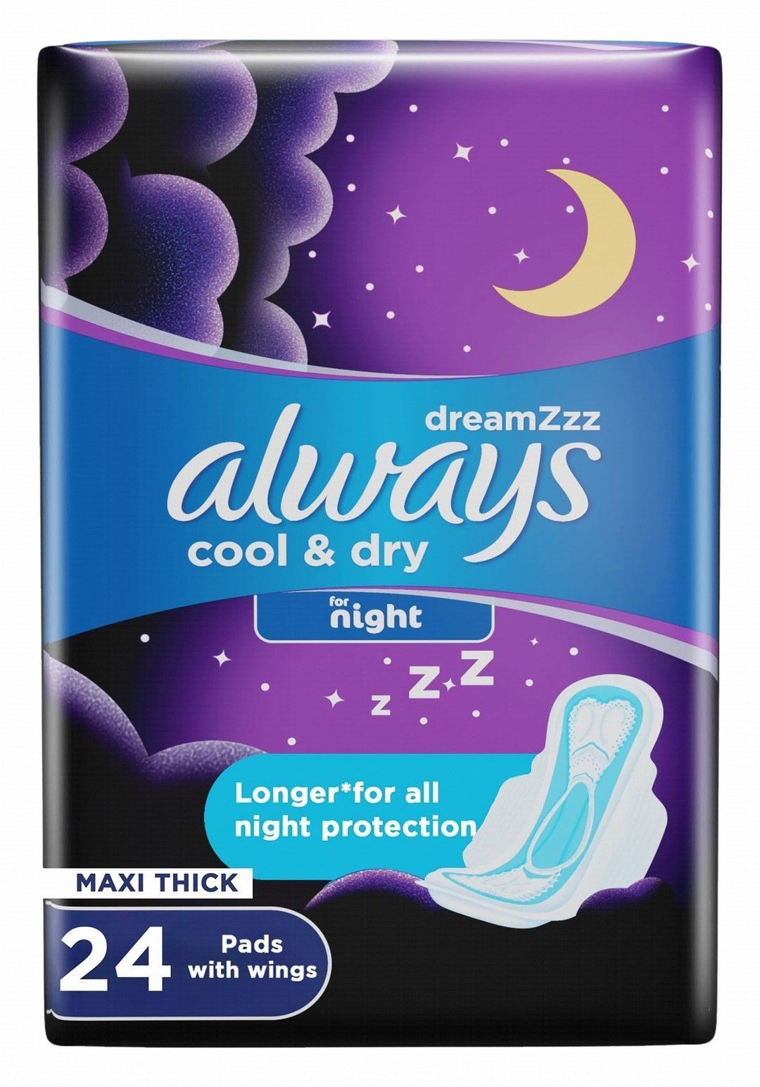 Always DreamZzz Maxi Thick Night Pads with Wings, 24 Pieces - Makkah Pharmacy