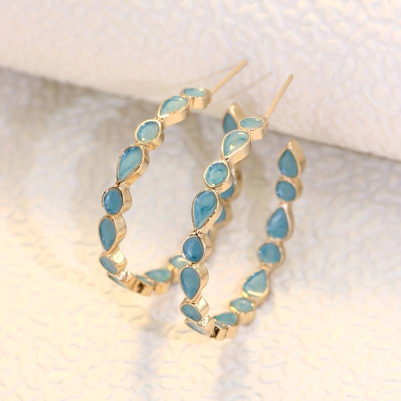 Blue Stones Hoop Earrings