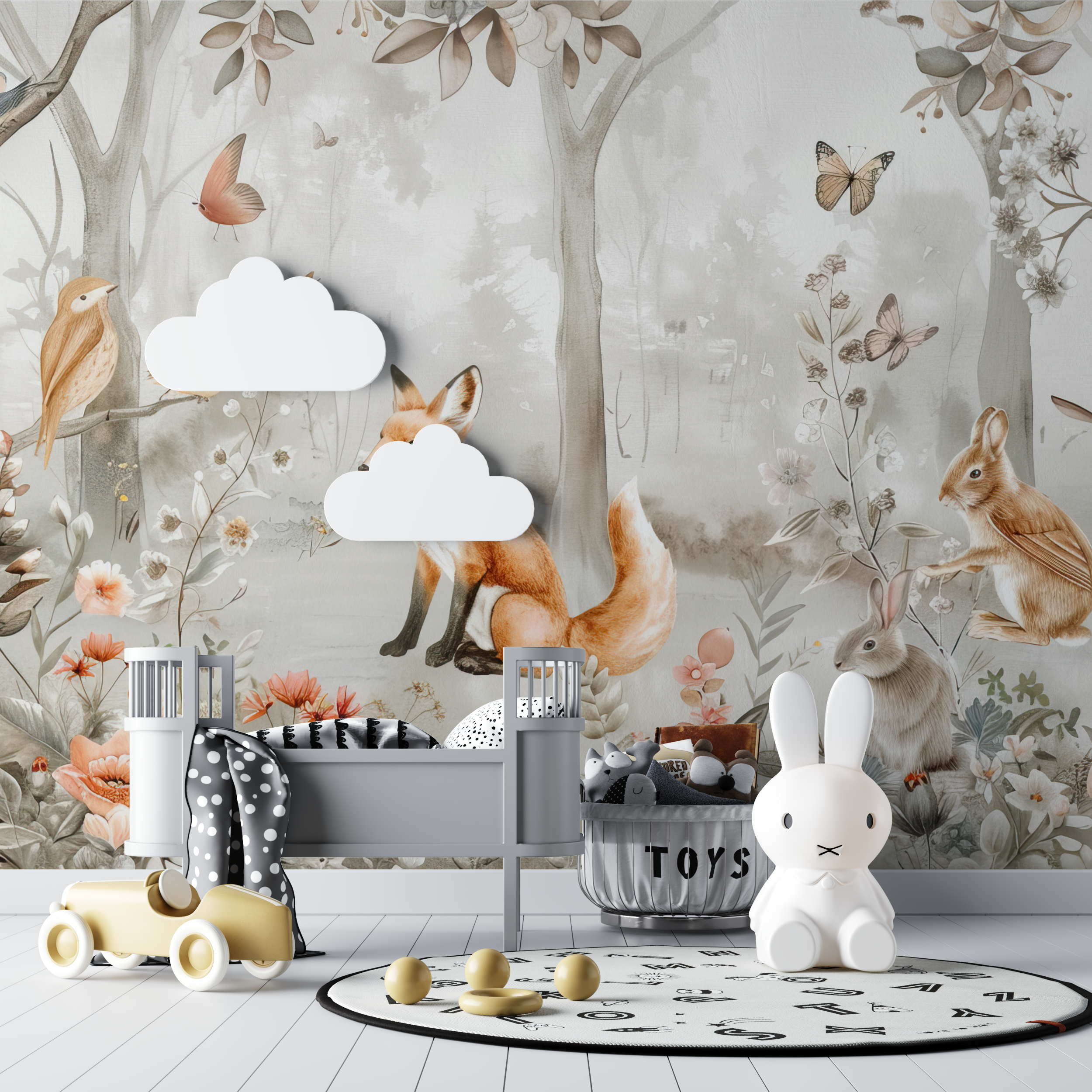 Papier peint renard foret bebe tipi