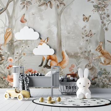 Papier peint renard foret bebe tipi
