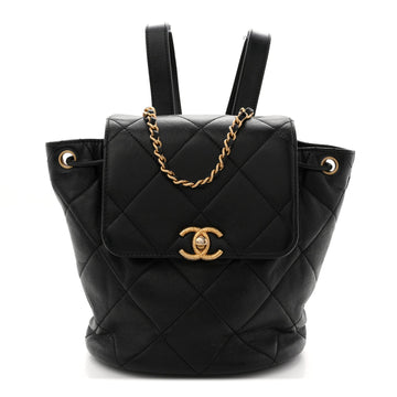 Lambskin Quilted Logo Mini Backpack Black