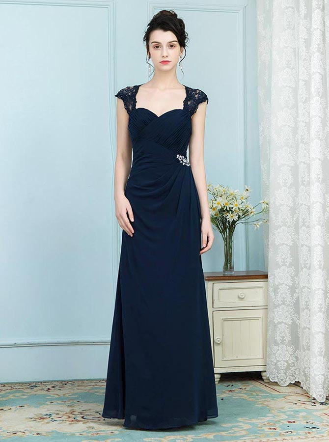 Dark Navy Mother of the Bride Dresses,Elegant Mother Dress,Long Wedding Guest Dress,MD00017