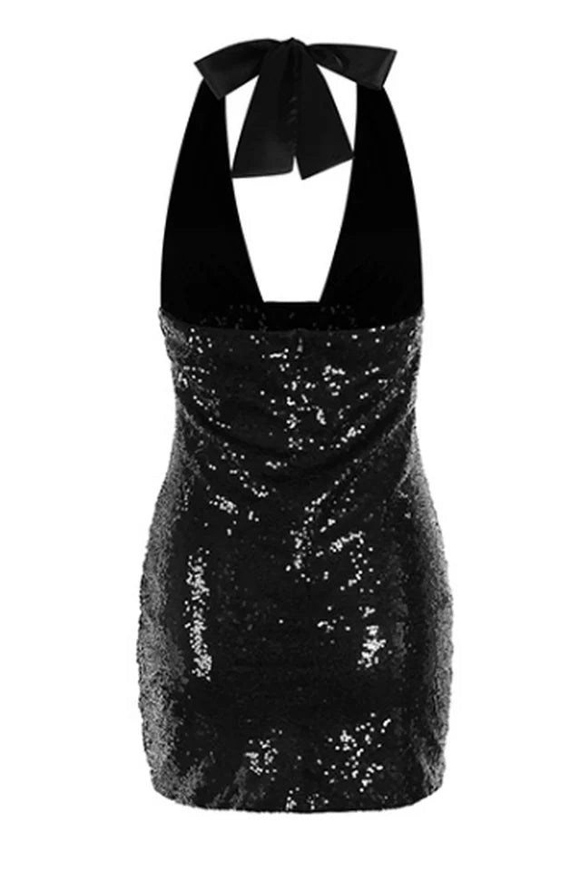 Spill The Sequins Halter Mini Dress