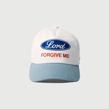 AUG11 Lord Forgive Me Unstructured Hat - 'White/Denim'