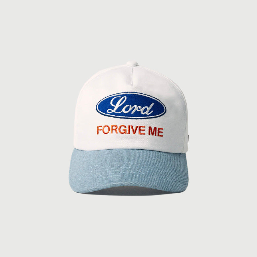 AUG11 Lord Forgive Me Unstructured Hat - 'White/Denim'