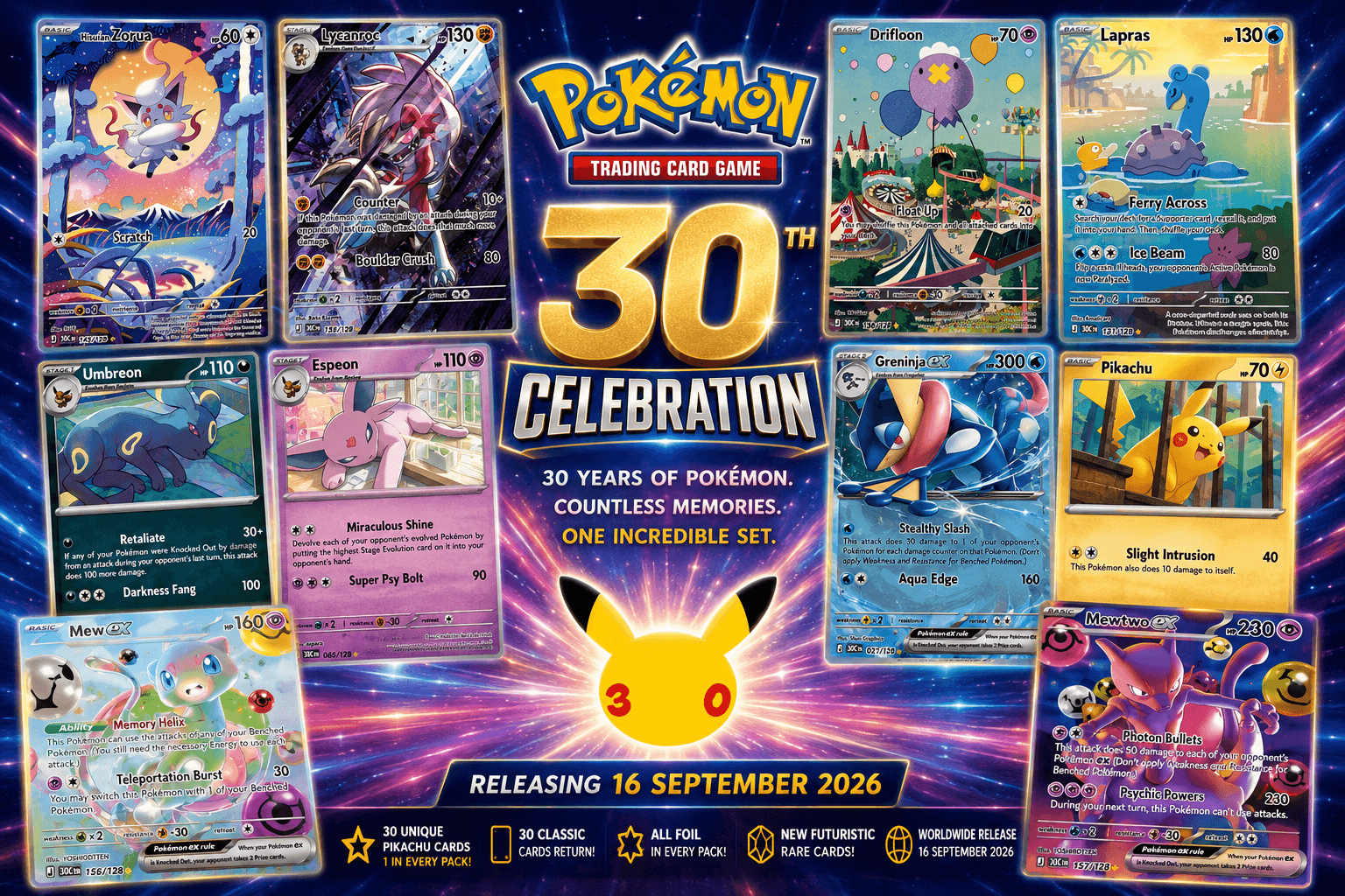 Pokémon TCG 30th Celebration Set 2026: Release Date, 30 Pikachu Cards & Chase Cards